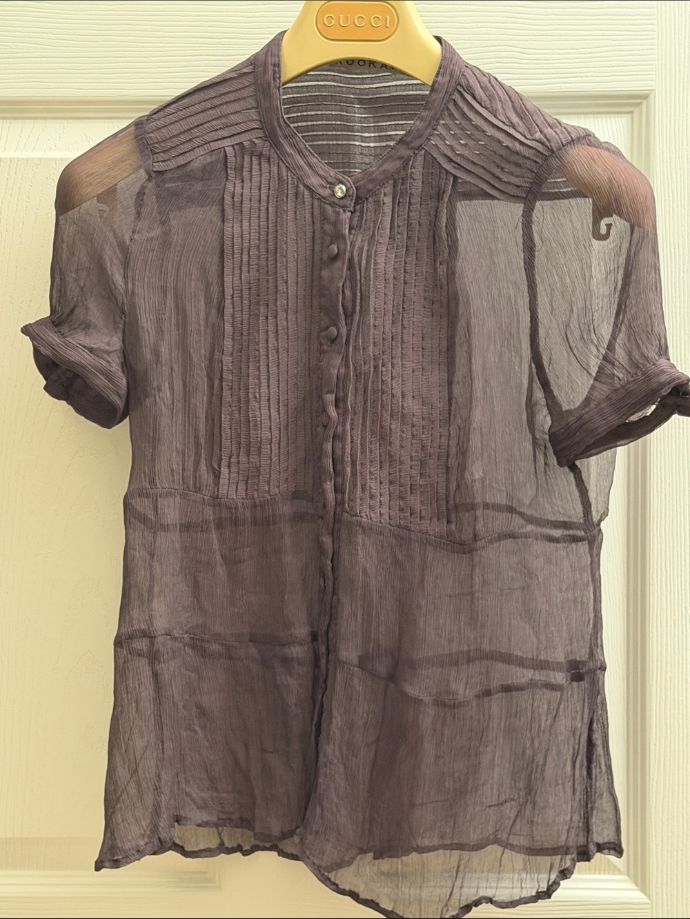 Kookai Sheer Short-Sleeve Blouse in Dusty Purple - Lightweight Women's Top